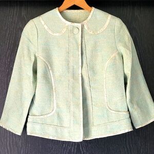 Walter vintage-style cropped bouclé blazer in mint green tweed